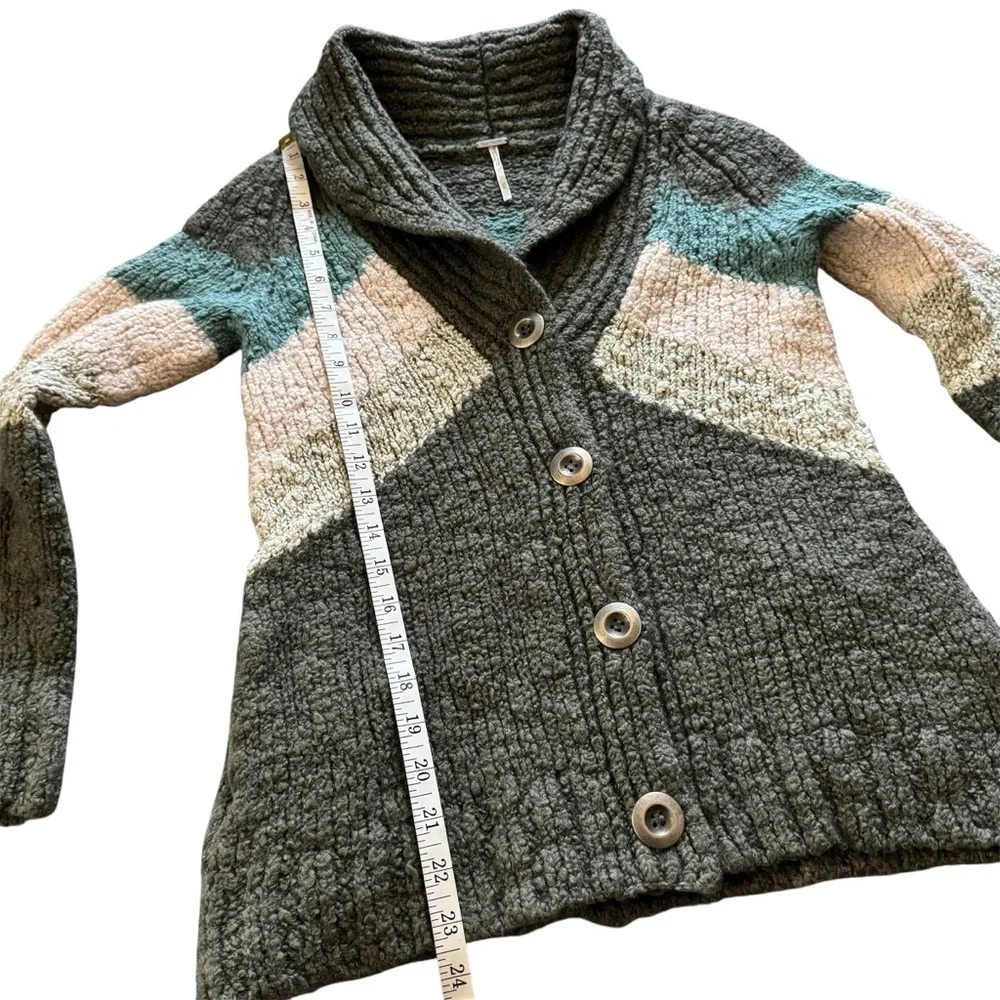 Free People Chunky Knit Shawl Collar Geometric Cardigan Sweater